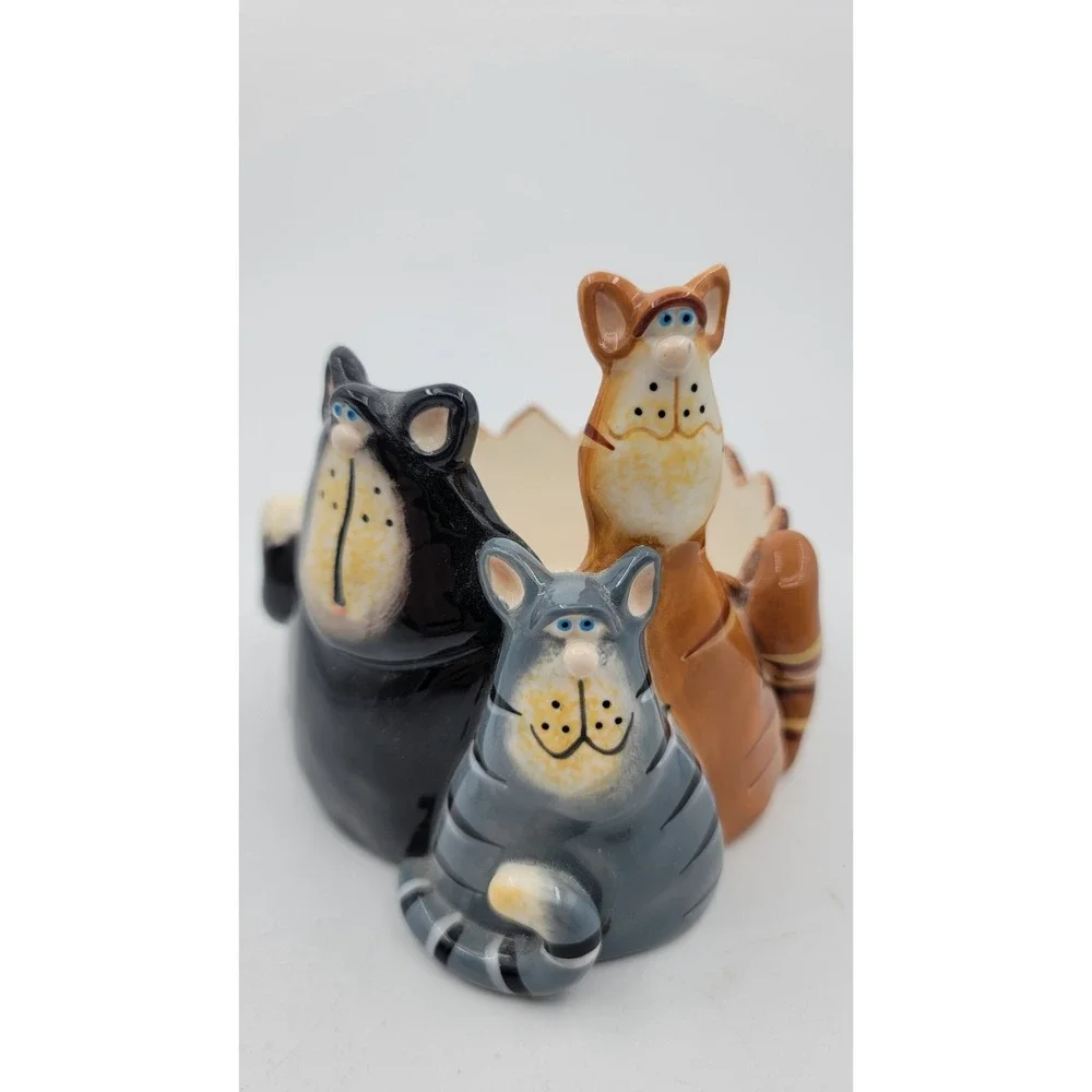 Russ‎ Berrie Ceramic Cats Candle Holder signed Douglas Vintage